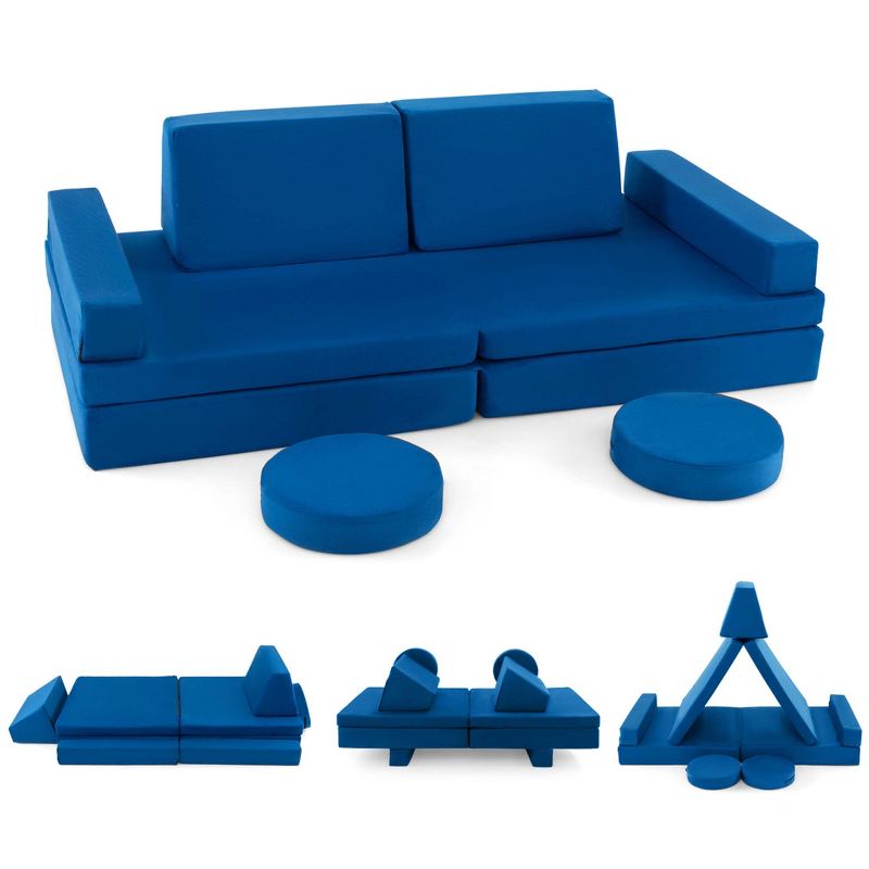 Costway 10 PCS Kids Play Sofa Set Modular Convertible Foam Folding Couch Toddler Playset Blue/Grey/Green, 1 of 11