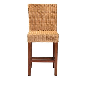 Racquel Natural Rattan and Mahogany Wood Counter Height Barstool Walnut Brown - bali & pari - 1 of 4