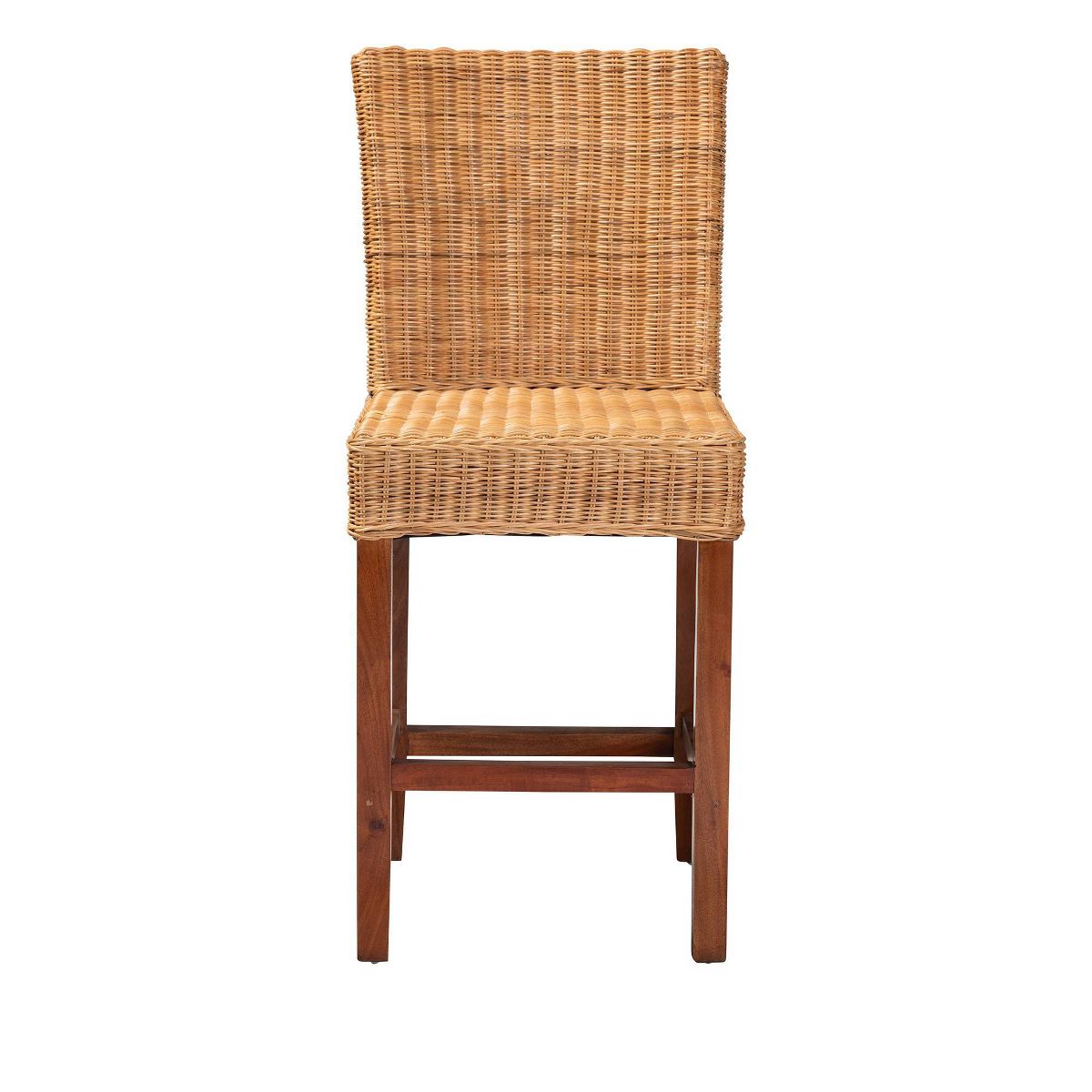 Racquel Natural Rattan and Mahogany Wood Counter Height Barstool Walnut Brown - bali & pari