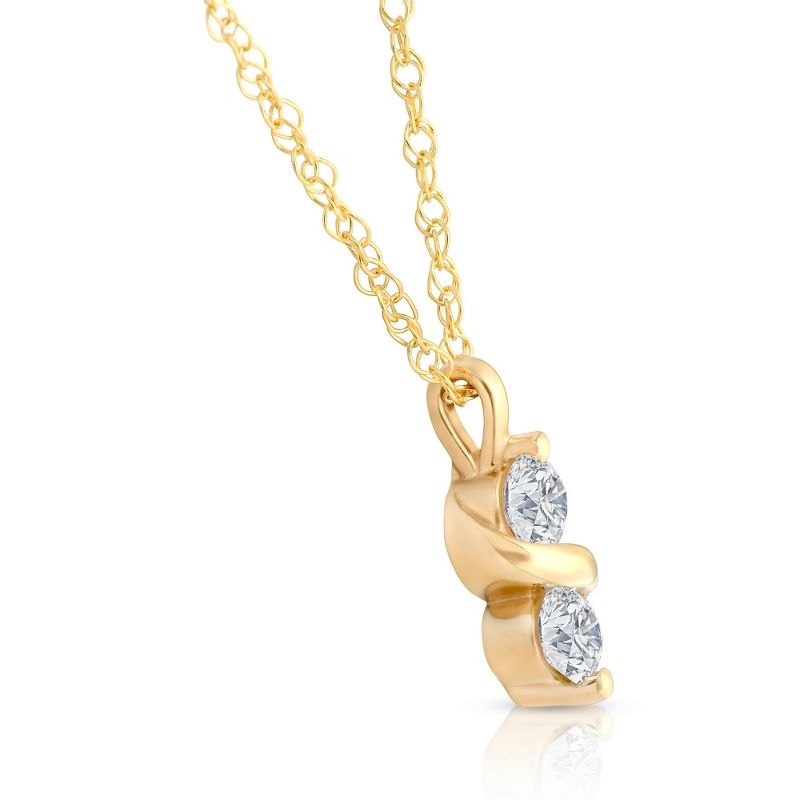 Pompeii3 1/3Ct Diamond Two Stone Pendant in White Yellow or Rose Gold Lab Created Necklace, 2 of 5