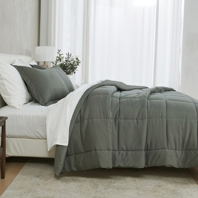 Full/Queen Dark Grey Reversible Down Alternative Microfiber Comforter Set
