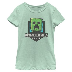 Girls A Minecraft Movie Creeper Movie Logo T Shirt - 1 of 4