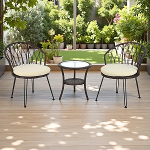 3-Piece Outdoor Patio Rattan Conversation Leisure Chairs Set with 2 Chair and Glass Coffee Table - 1 of 4