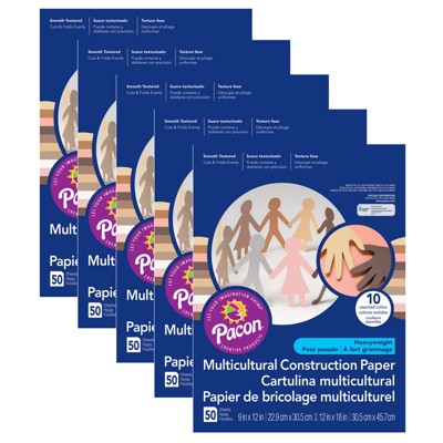 Prang Shades of Me Construction Paper, 5 Assorted Skin Tone Colors, 12" x 18", 50 Sheets Per Pack, 5 Packs