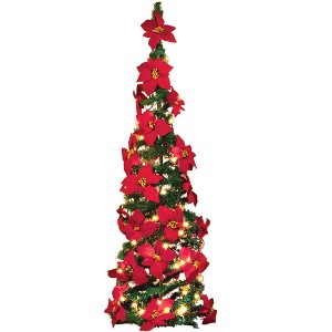 Collections Etc Lighted Poinsettia Pull Up Christmas Tree - 1 of 2