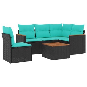 vidaXL 6 Piece Patio Sofa Set with Cushions Black Poly Rattan - 1 of 4