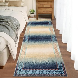 Washable Runner Rug Modern Abstract Non-Slip Low Pile Foldable Soft Hallway Entry Kitchen Laundry Floor Mat Indoor, Bordered - 1 of 4