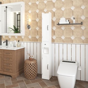 SEVOBAL 67.51" Tall Bathroom Storage Cabinet with 2 Doors Narrow Storage Cabinet with Adjustable Shelves Anti-Tip Design Reversible Door Installation - 1 of 4
