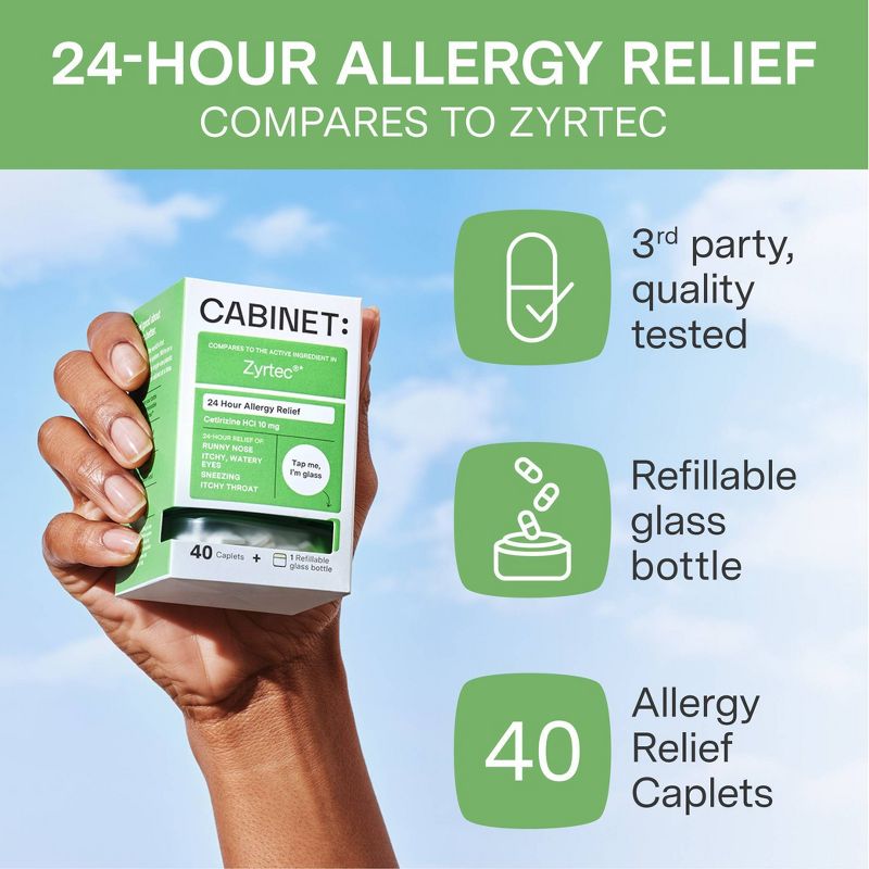 Cabinet Health 24hr Allergy Relief Cetirizine HCl 10mg Refillable Glass Bottle - 40ct, 4 of 7