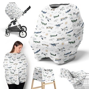 Sweet Jojo Designs Boy 5-in-1 Multi Use Baby Nursing Cover Vintage Airplane Green Blue and Yellow - 1 of 4