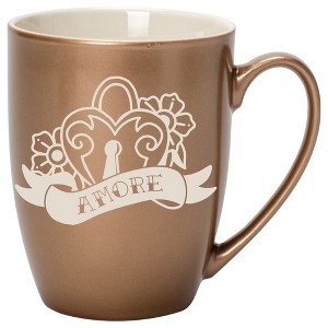 100 North Floral Heart 10 Ounce Bronze Metallic Finish, Comfortably Fits Your Hands, New Bone China Coffee Tea Cup Mug, Amore - 1 of 1
