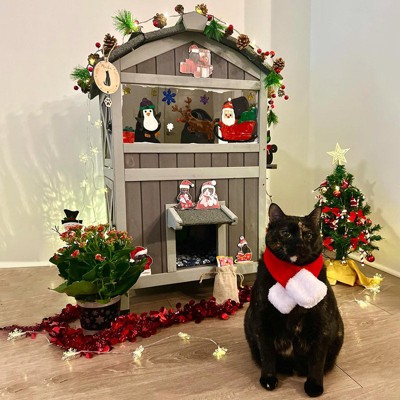 Two-Storey Gray Wooden Insulated Outdoor Cat House