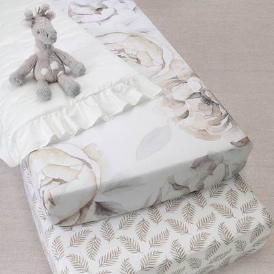 Image of Lambs & Ivy 4-Piece Signature Floral/Leaf Baby Crib Bedding Set - White/Gray