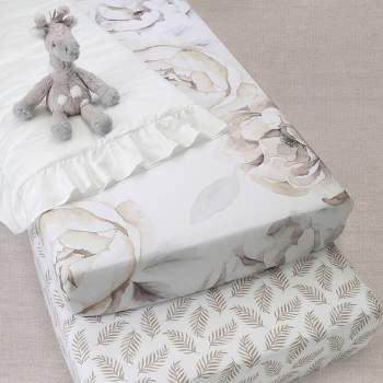 Lambs & Ivy 4-Piece Signature Floral/Leaf Baby Crib Bedding Set - White/Gray