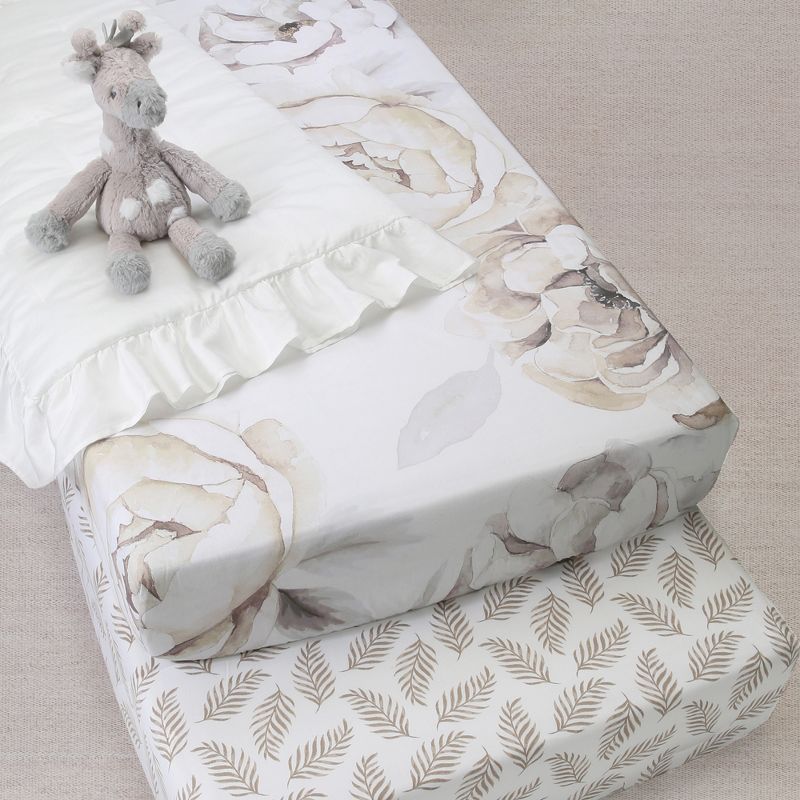 Lambs & Ivy 4-Piece Signature Floral/Leaf Baby Crib Bedding Set - White/Gray, 1 of 10