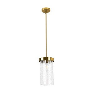 PAKOKULA 60-Watt 1-Light Gold Finished Pendant Light with Etched Glass Shade - 1 of 4