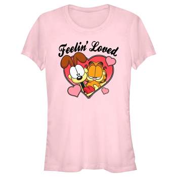 Juniors Womens Garfield Valentine's Day Feelin' Loved T-Shirt
