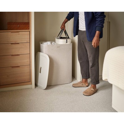 Gray Dual Compartment Laundry Hamper with Lid