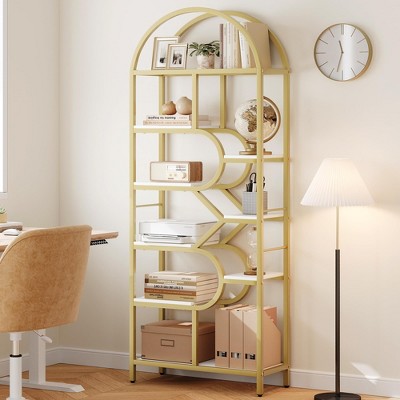 Bookshelf 6 Tier Arched Bookcase 81.7in Tall Display Racks Geometric Open Storage Shelf Unique Book Rack