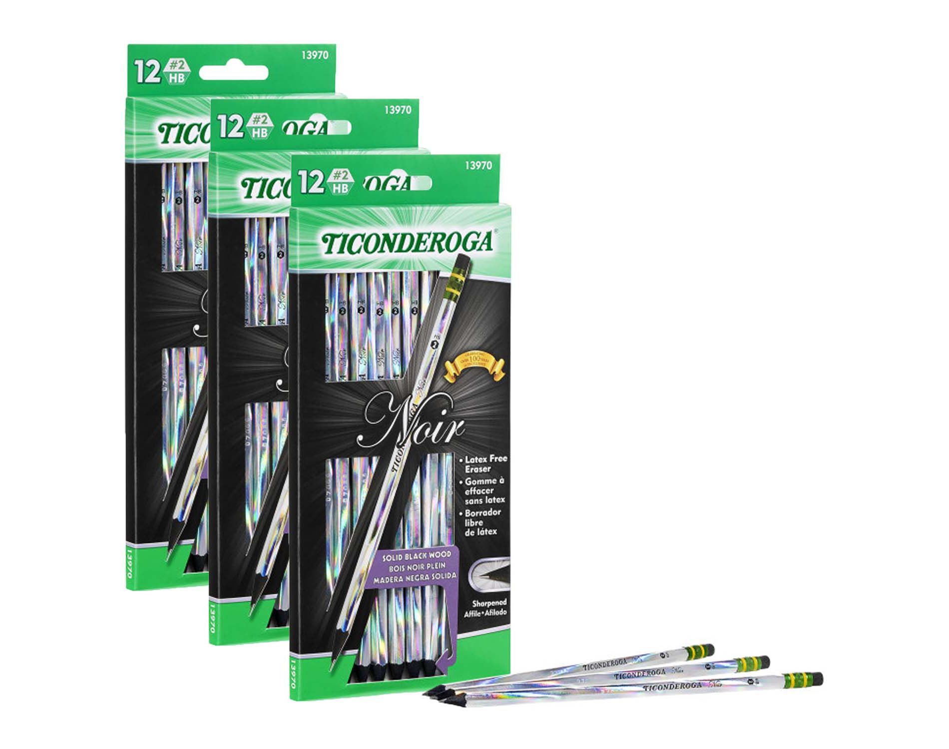 Ticonderoga Holo-Foil Black Wood #2 Noir Pencils (12 Count, 3 Pack) - School & Office Supplies