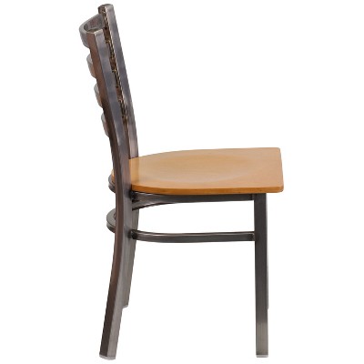 Natural Wood and Clear Coated Metal Ladderback Dining Chairs, Set of 2