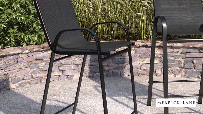 Merrick Lane Set of 2 Manado Series Metal Bar Height Patio Chairs with Black Flex Comfort Material, 2 of 15, play video