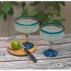 Dos Sueños Mexican Hand Blown Margarita Glasses - Aqua Rim - 16oz - Set of 2 - 2 of 4