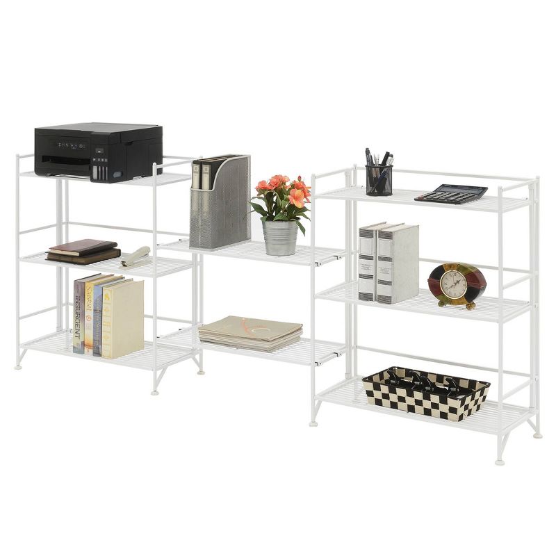 Breighton Home 32.5&#34; Extra Storage 3 Tier Wide Folding Metal Shelves with Set of 2 Extension Shelves White, 3 of 9