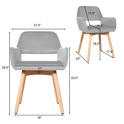 Set of 2 Gray Velvet Accent Chairs with Metal Legs