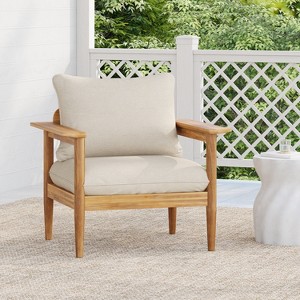 Christopher Knight Home Kari Patio Acacia Wood Slatted Club Chair with Water-Resistant Cushions, Beige/Light Teak - 1 of 4