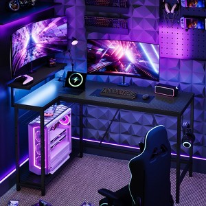Bestier 52" Gaming Desk with LED Lights L Shaped Desk with Power Outlet & Monitor Stand Corner Computer Desk - 1 of 4