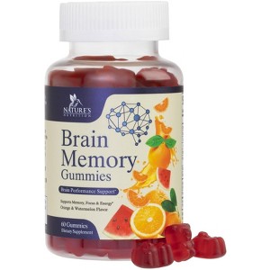 Brain Supplements for Memory, Focus, Concentration - Brain Gummy Vitamin Plus Nootropics, Phosphatidylserine, B6 & B12, Caffeine Free - 60 Gummies - 1 of 4