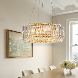 LLHZSY Modern Round Crystal Chandelier Kitchen Island Pendant Light for Dining Room - 6/8 Light - Black/Gold - 1 of 4