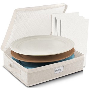StorageBud Fine China Storage Containers, Durable Dinnerware Storage Set, Hard Shell Quilted Dish Storage Boxes with Felt Dividers - 1 of 4