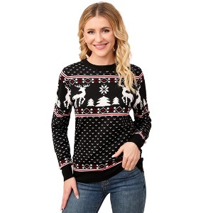 Clearlove Family Christmas Sweater Crew Neck Reindeer Snowflakes Knitted Pullover for Women - 1 of 4