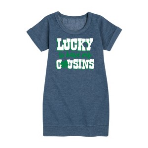 - Instant Message - St. Patrick's Day Lucky to Have My Cousins Graphic Short Sleeve Fleece Dress - 1 of 4