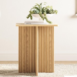 Stead Square Fluted Accent Side Table, Pedestal Drink Table, Modern Home, Bedroom, and Living Room Furniture (Natural Oak) - 1 of 4