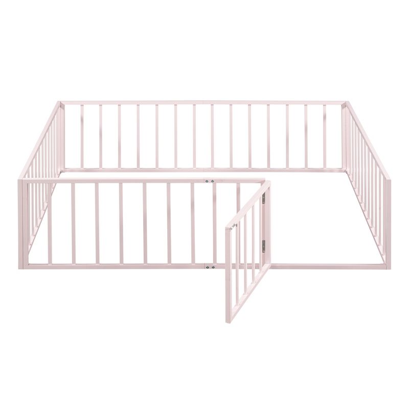 Queen/Full/Twin Size Metal Floor Bed Frame with Fence and Door-ModernLuxe, 5 of 11