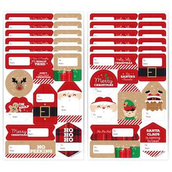 Big Dot of Happiness Jolly Santa Claus - Assorted Christmas Party Gift Tag Labels - To and From Stickers - 12 Sheets - 120 Stickers