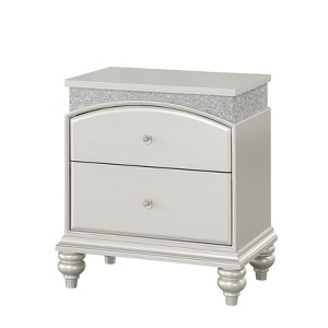 Gulches Transitional 2 Drawer Nightstand Platinum Finish, Felt Lined Top Drawer, Safety Stops for Bedside Essentials - 1 of 4