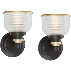 Possini Euro Design Poway Modern Wall Sconces Set of 2 Bronze and Warm Brass Hardwire 5 3/4" Fixture Glass Bowl for Bathroom - 1 of 4