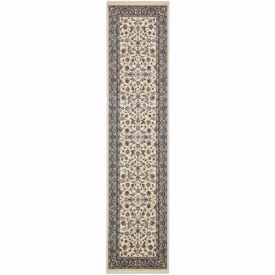 Ivory Floral Synthetic Runner Rug with Persian Motif