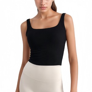 Anna-Kaci Active Women's Ribbed Knit Square Neck Tank Top with Wide Straps - 1 of 4