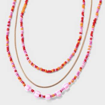 Mini Beaded and Disc Charm Layer Necklace - Universal Thread™ Pink