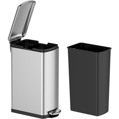 8 Gallon Trash Can, Stainless Steel Garbage Can with Inner Wastebasket, Soft-Close Lid