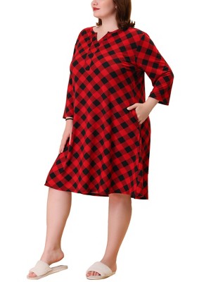 Agnes Orinda Women's Plus Size Comfortable Plaid V-Neck Lounge Nightgowns