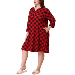 Agnes Orinda Women's Plus Size Comfortable Plaid V-Neck Lounge Nightgowns - 1 of 4