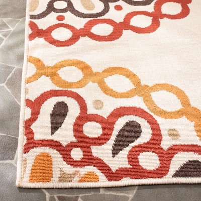 Cream and Red Geometric Indoor/Outdoor Area Rug