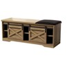HomeRoots 47" Black and Natural Faux Leather And Wood Bench With Shoe Storage And Shelves - 4 of 4