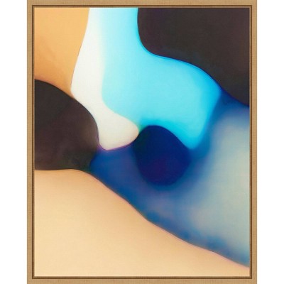 Interlocking Colors VIII Blue and Beige Abstract Canvas Art with Maple Frame